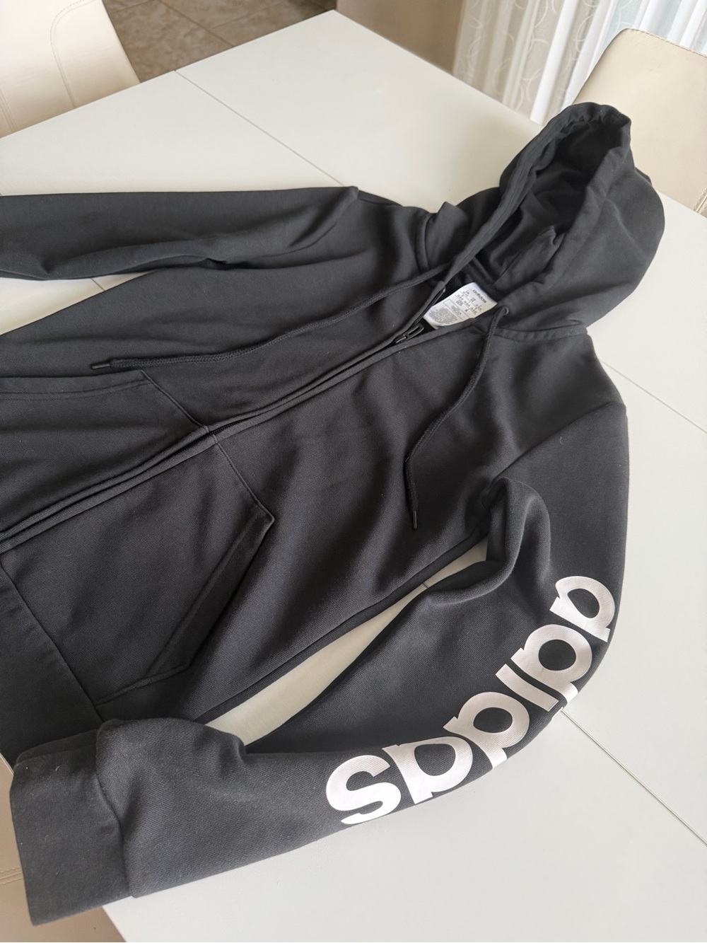 adidas Black Full-Zip Hoodie with White Sleeve Logo